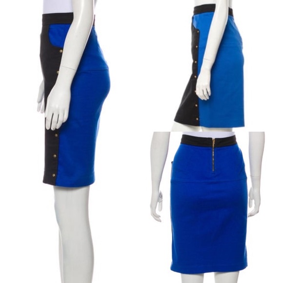 Kenzo Colorblock Twill Cobalt Blue Pencil Skirt